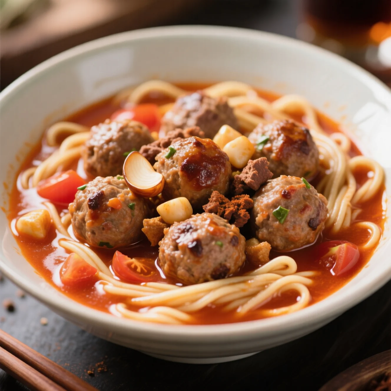 Boulettes de viande aux tomates et nouilles