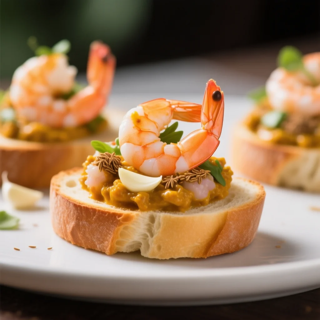 Baguette croustillante avec tartare de crevettes
