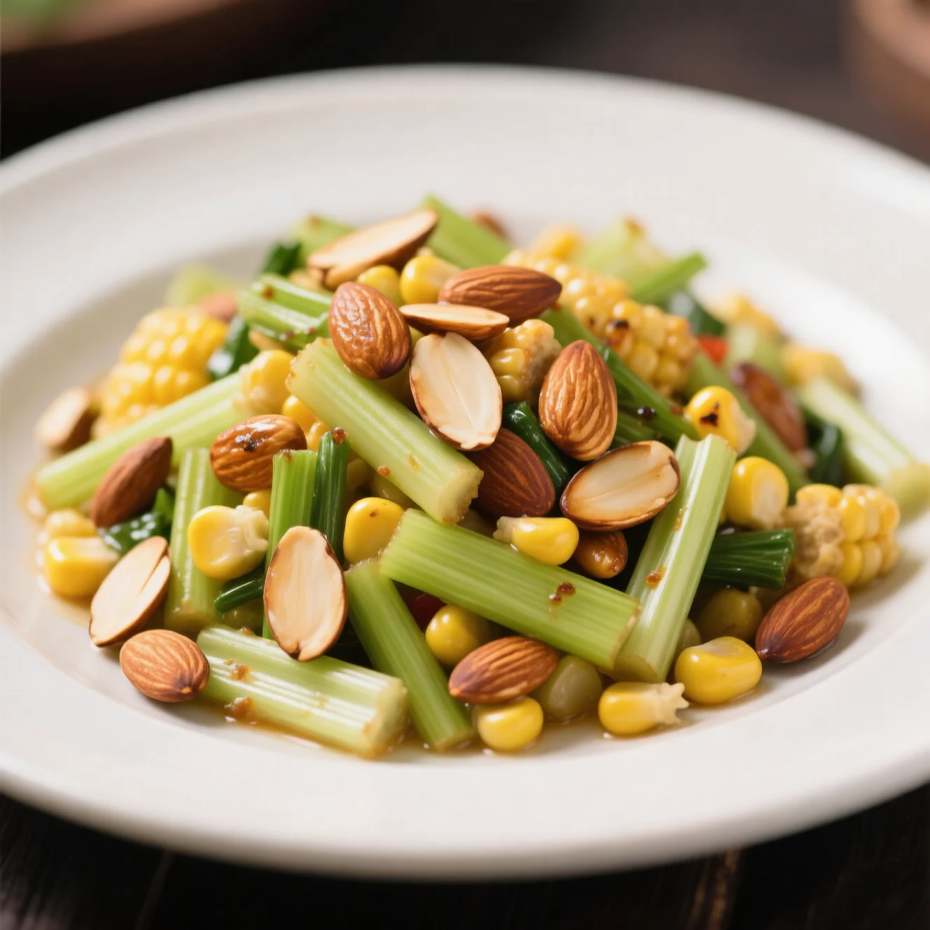 Poêlée de Céleri au Maïs et Amandes Toastées
