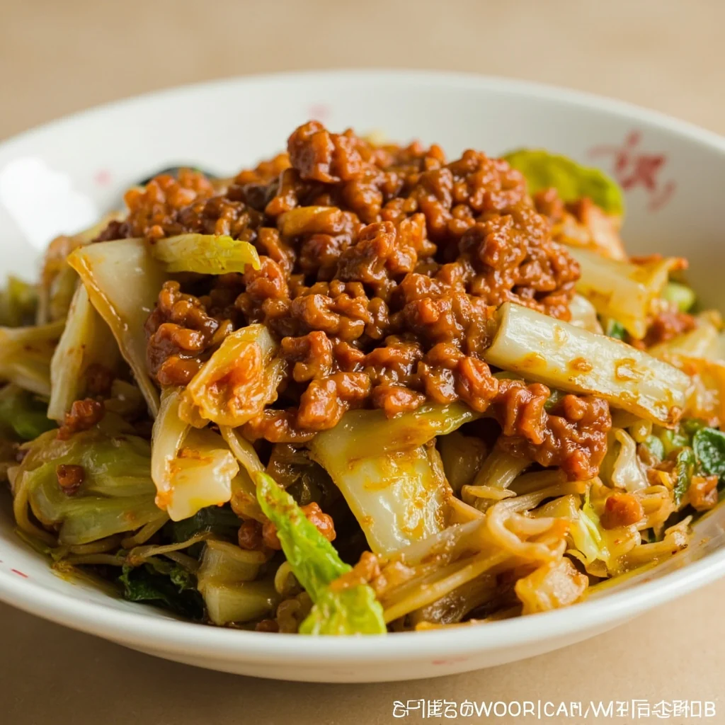 Viande hachée et chou napa aux nouilles de verre
