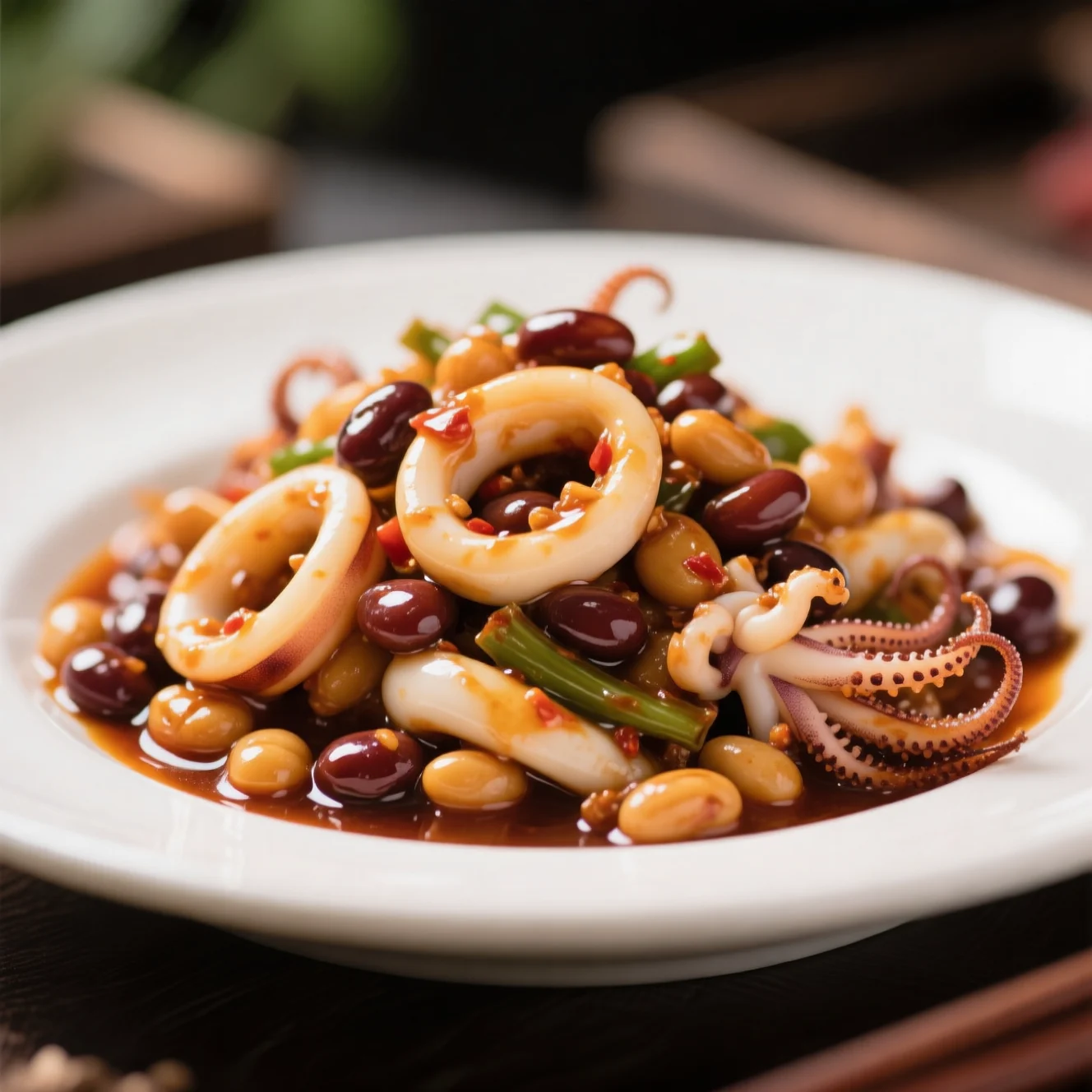 Calmar sauté rapide à la sauce de haricots savoureuse