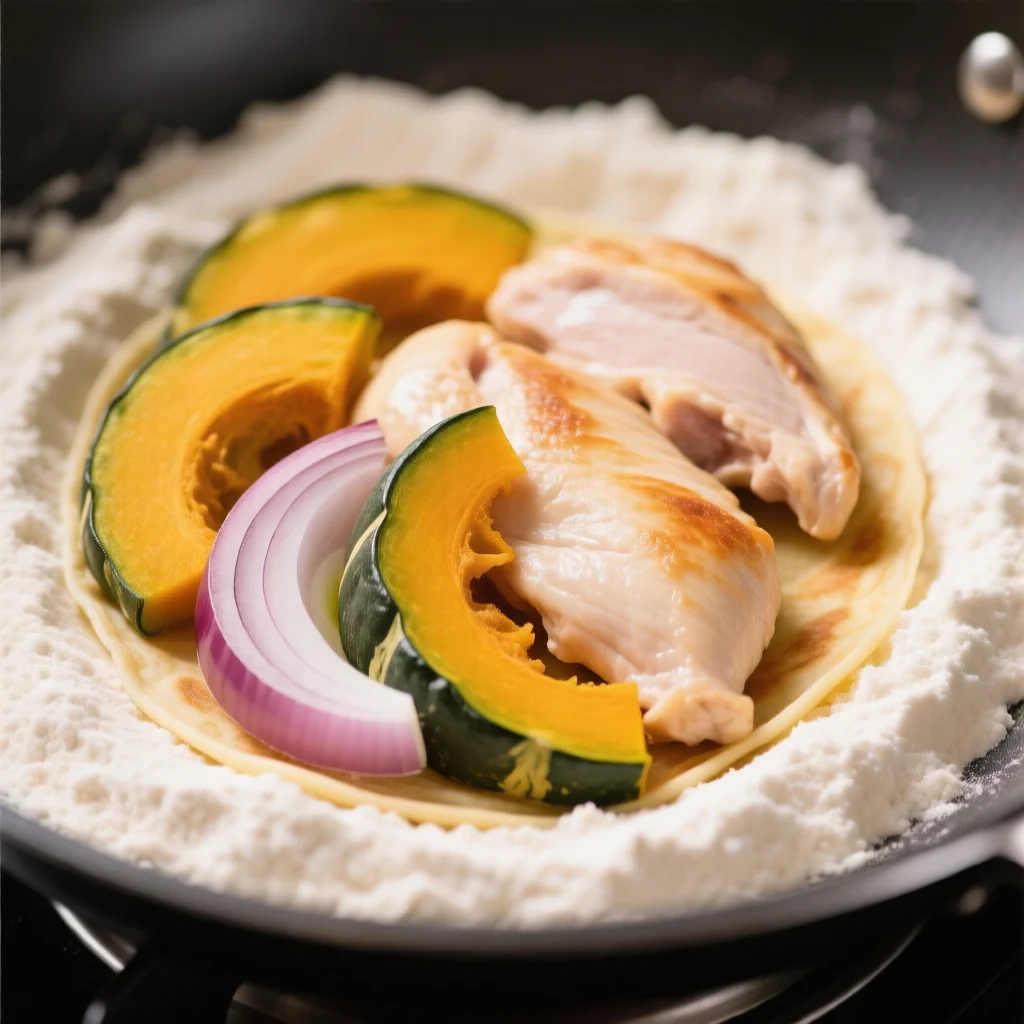 Gâteaux de poulet et citrouille poêlés