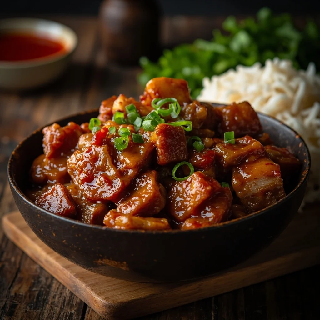 Poitrine de porc braisée au soja et aux épices