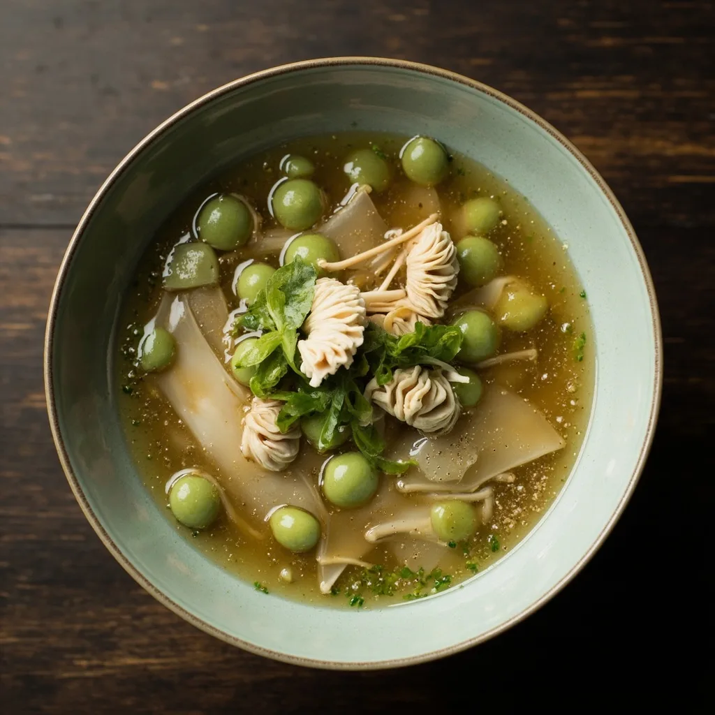 Soupe aux champignons abalone et fèves