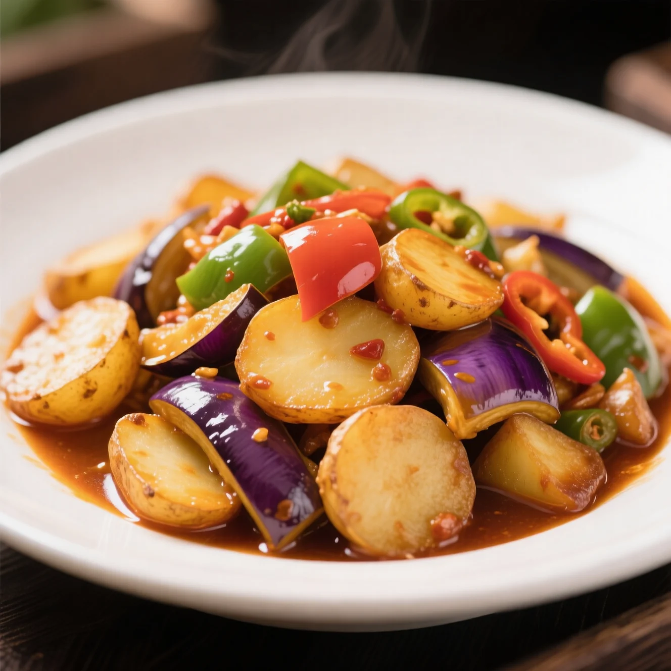 Di San Xian Maison (Pomme de Terre, Aubergine et Poivron Sautés)