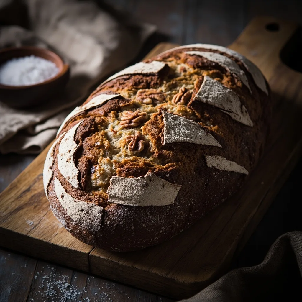 Pain au levain au seigle, blé entier et noix