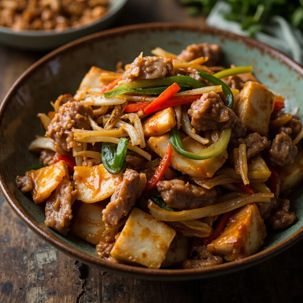 Bâtons de tofu aux porc et légumes