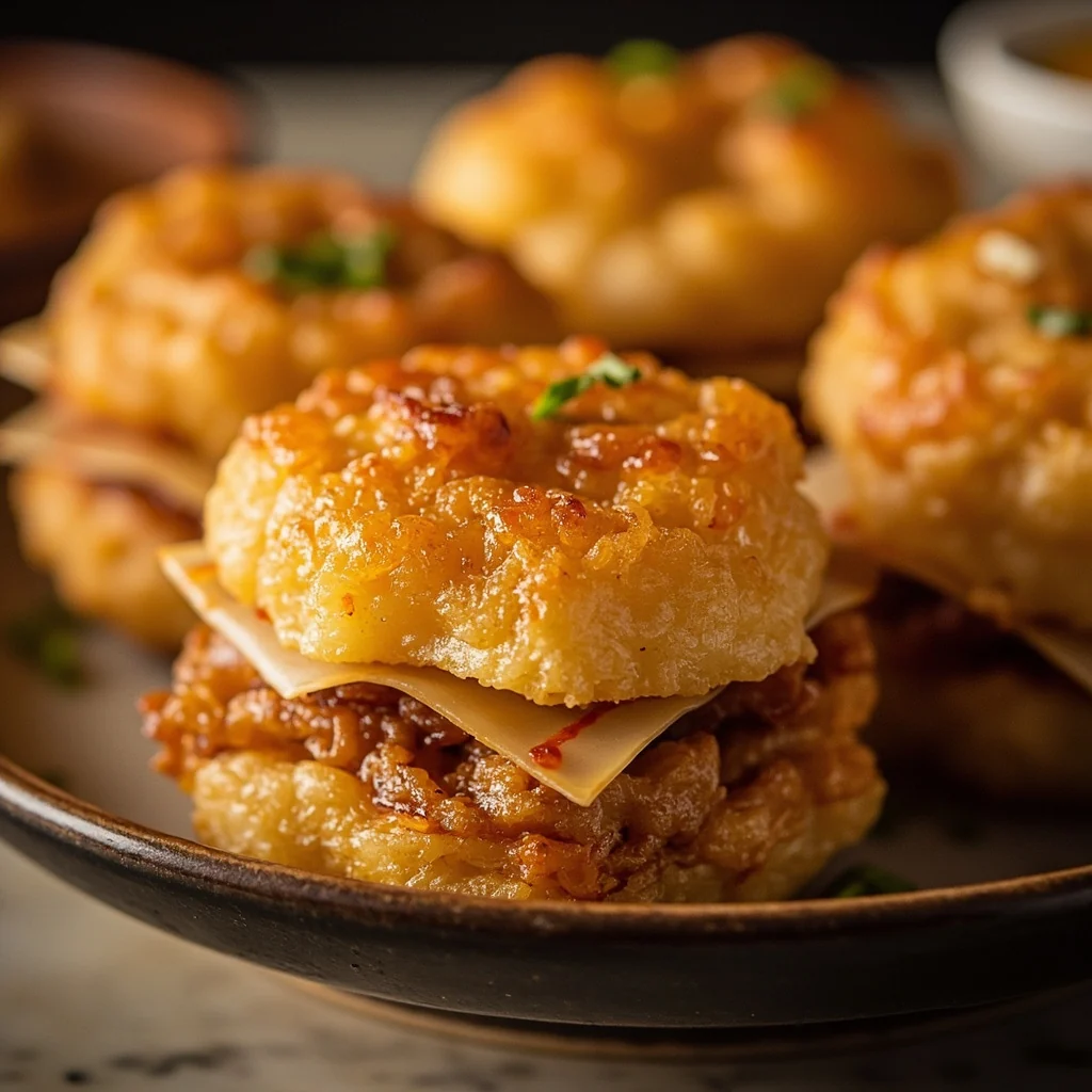 Sandwichs croustillants de taro et gâteau de riz gluant