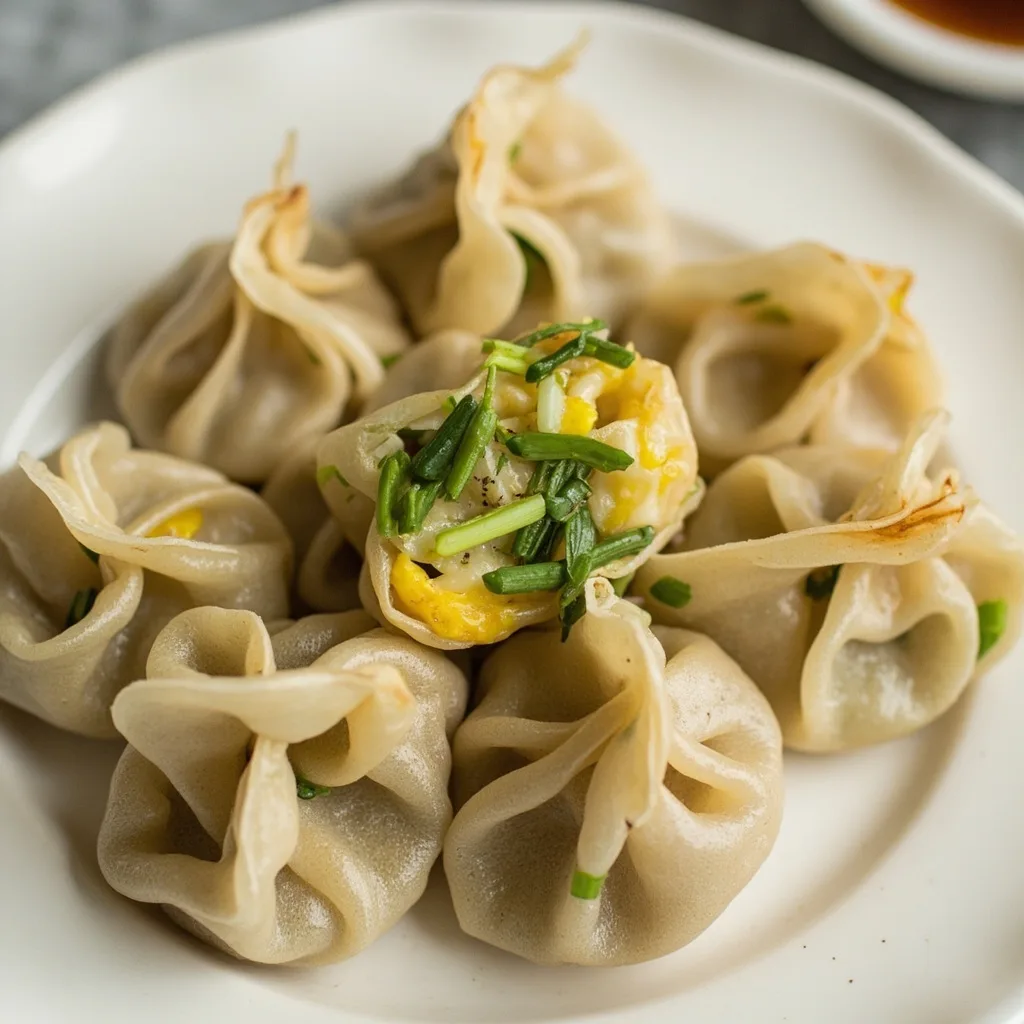 Garniture classique de raviolis à la ciboulette et aux œufs