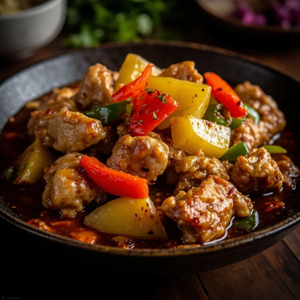 Poulet braisé à l'ananas et poivrons