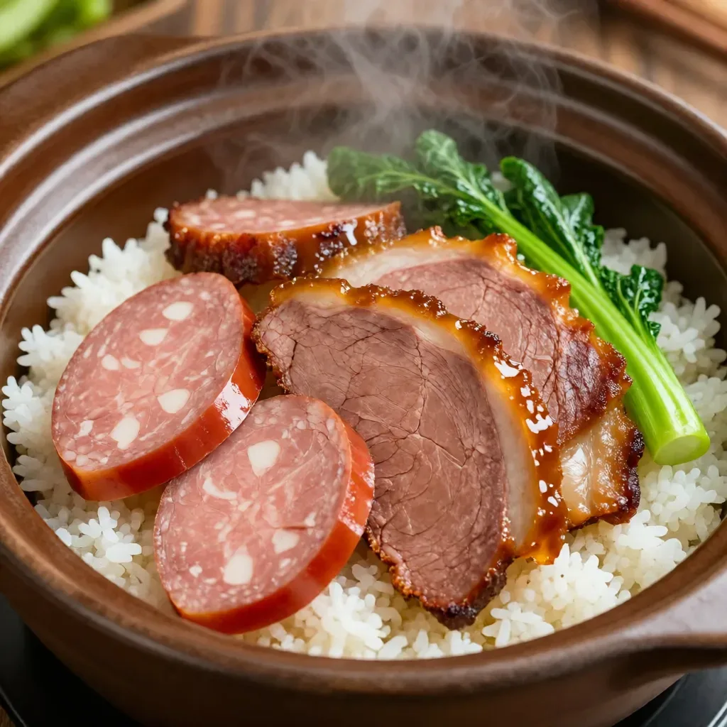 Riz en terre cuite cantonnais aux viandes salées et fumées