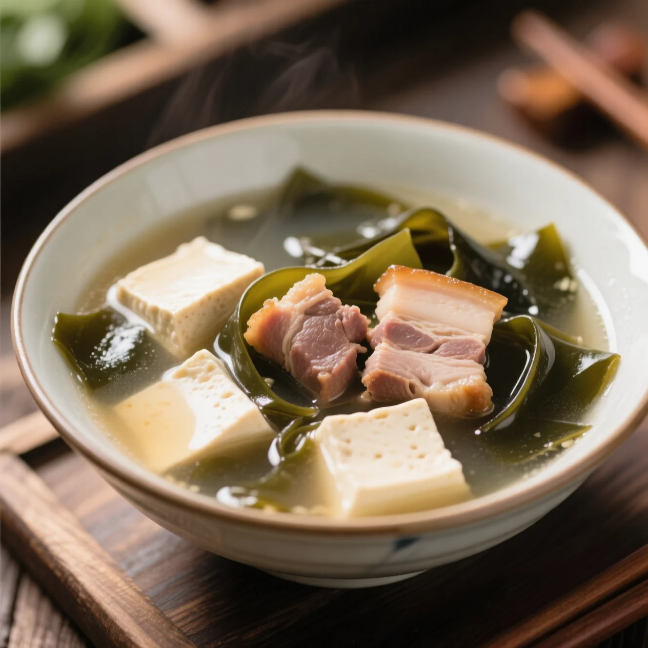 Soupe de porc au tofu et aux algues