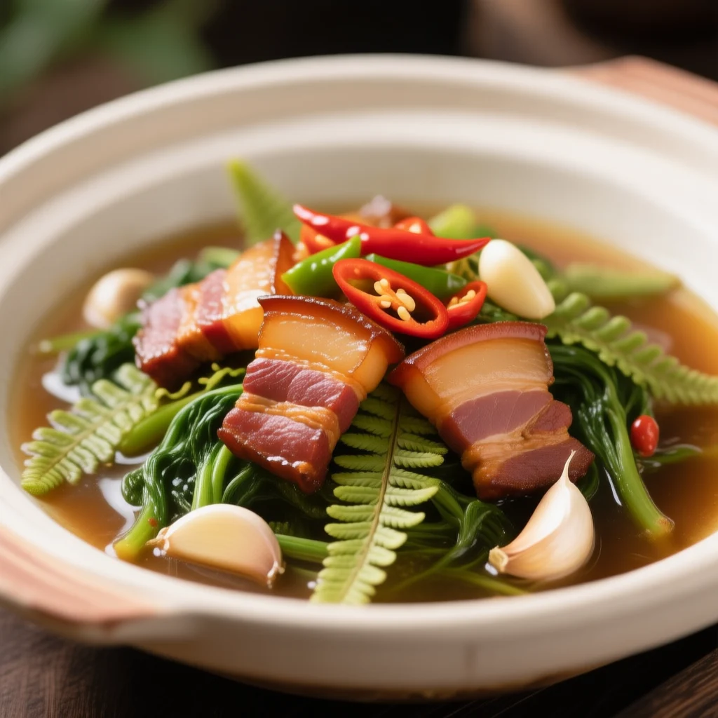 Crosses de Fougère au Porc Salé et Piment
