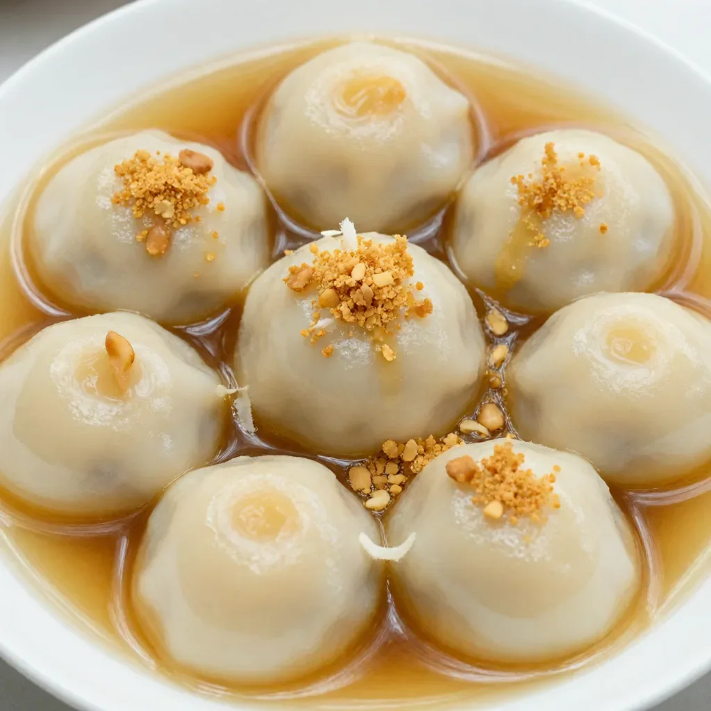 Tong Bat Lat à la Noix de Coco et aux Cacahuètes (Boules de Riz Gluant Sucré)