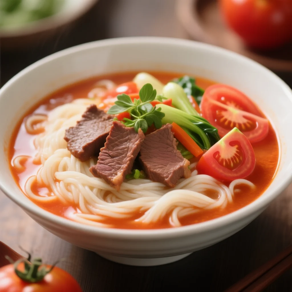 Nouilles de riz au bœuf et à la tomate