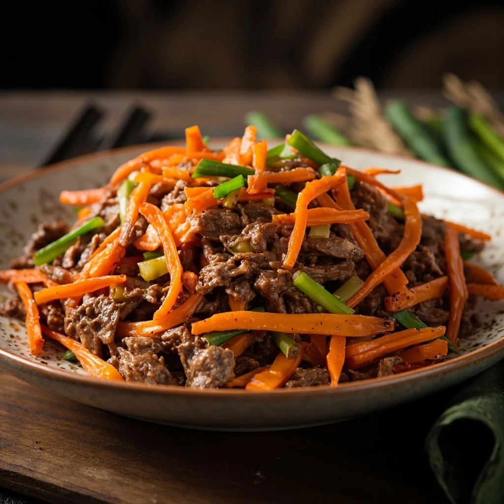 Bœuf et Lanières de Carottes Sautés