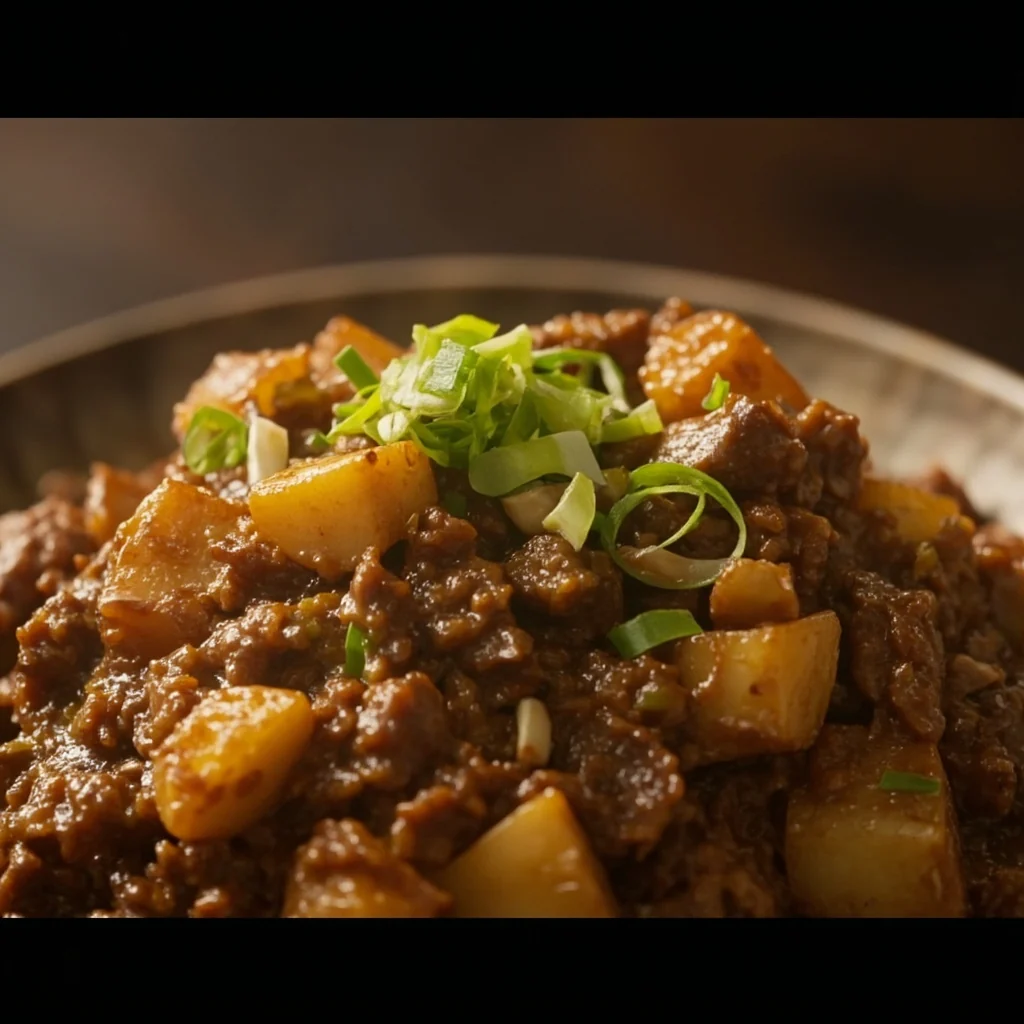Dés de pommes de terre savoureux à la sauce aux champignons