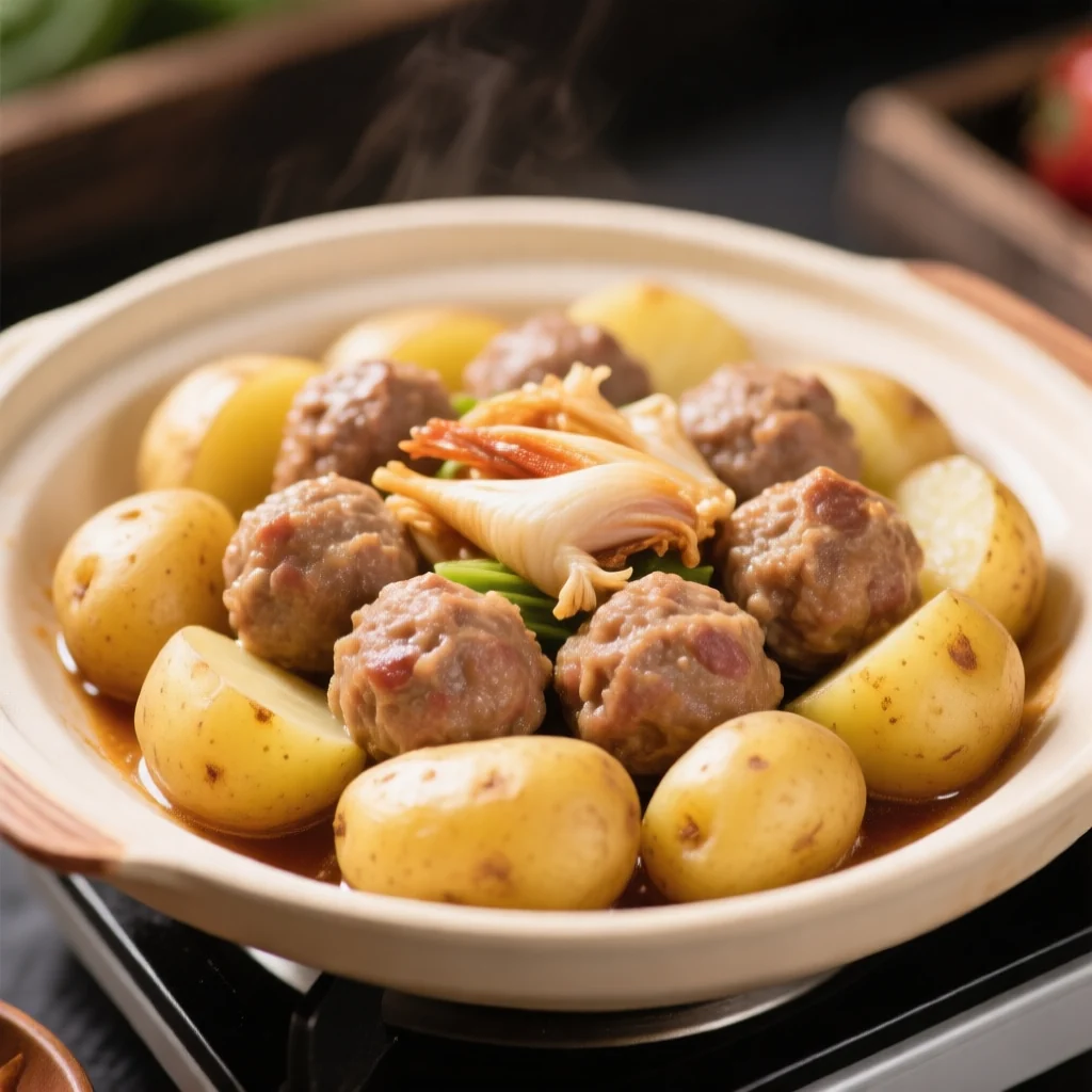 Boulettes de viande braisées et pommes de terre