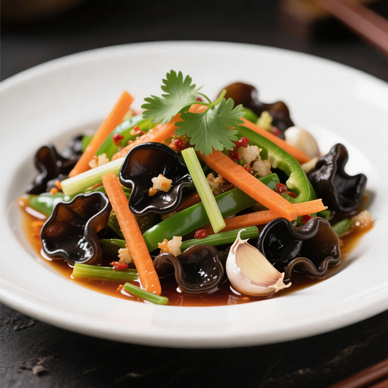 Salade refroidie de champignons noirs aux légumes croustillants