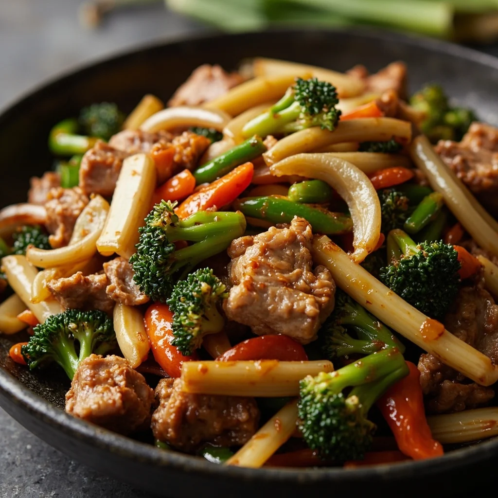 Sauté de porr aux légumes mélangés