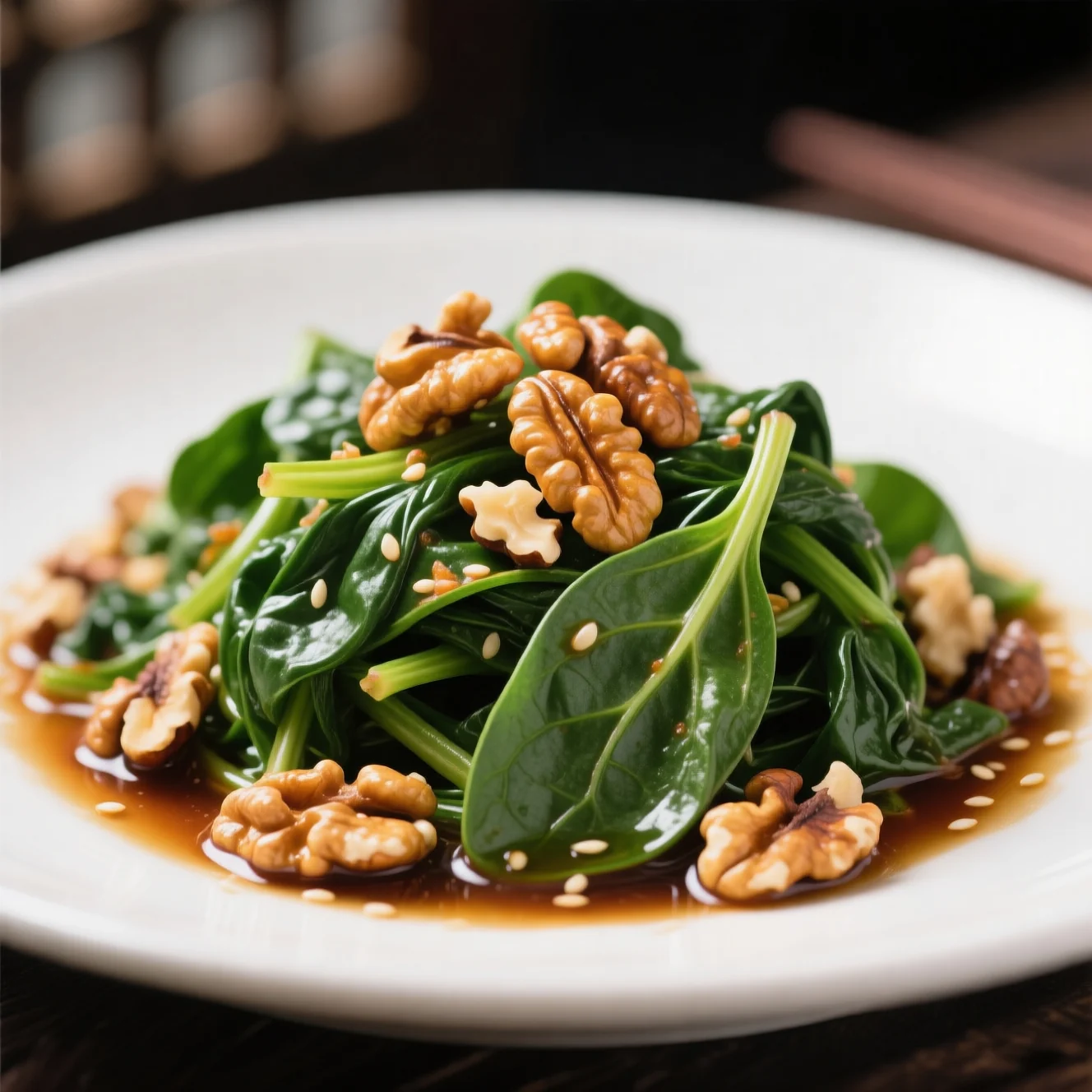 Épinards aux Noix Grillées et Sauce Acidulée