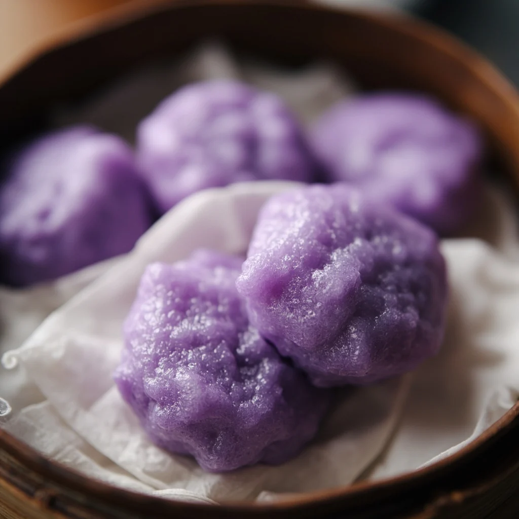 Gâteau vapeur aux patates douces violettes