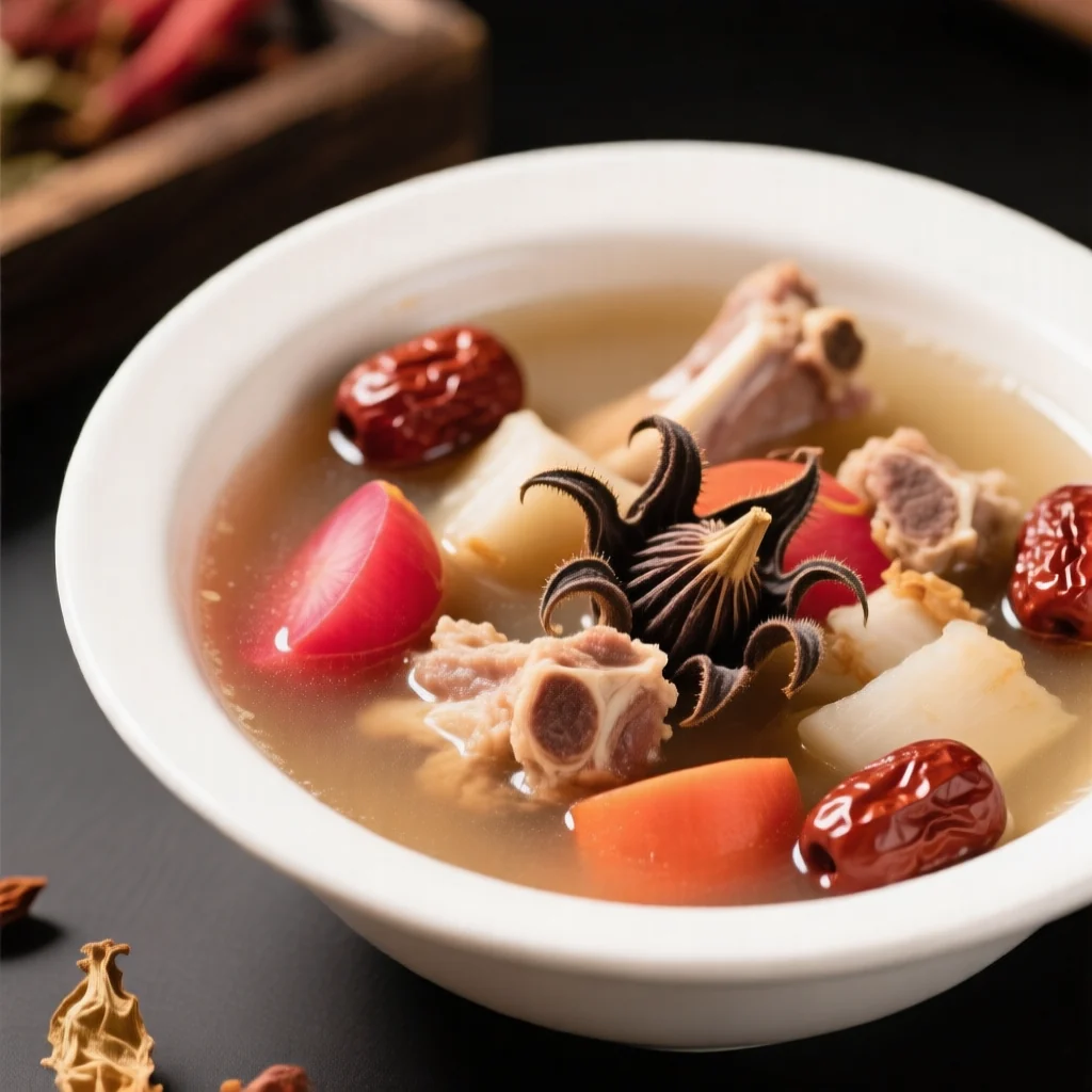 Soupe de fleur de Reine de la nuit, carotte et côtes de porc