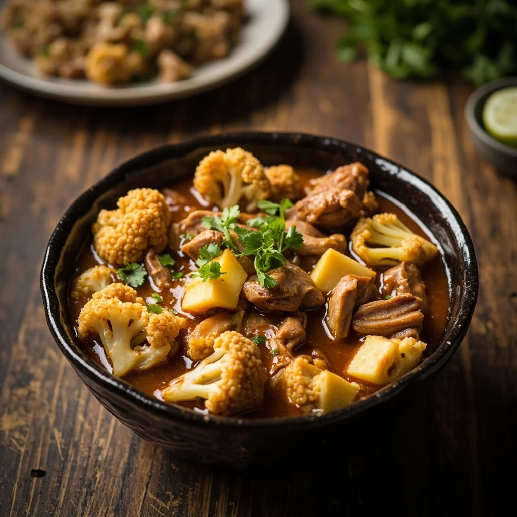 Ragoût de chou-fleur au porc en une casserole