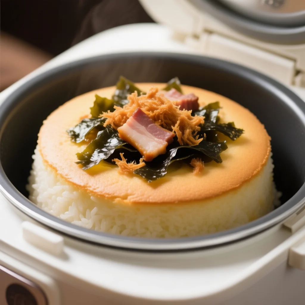 Seetang und Schweinefleischflocken Reiskocher-Kuchen