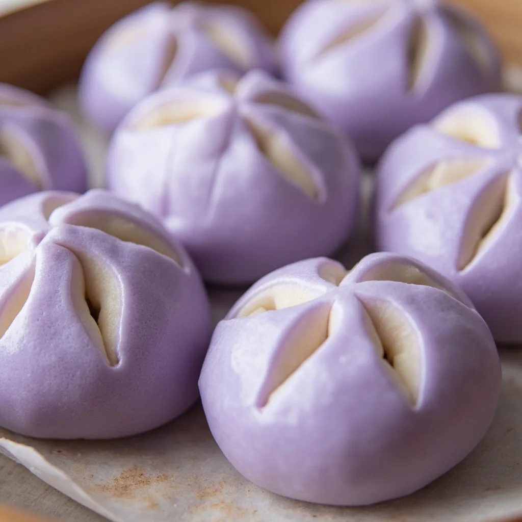 Petits pains vapeur éclos à la patate douce violette