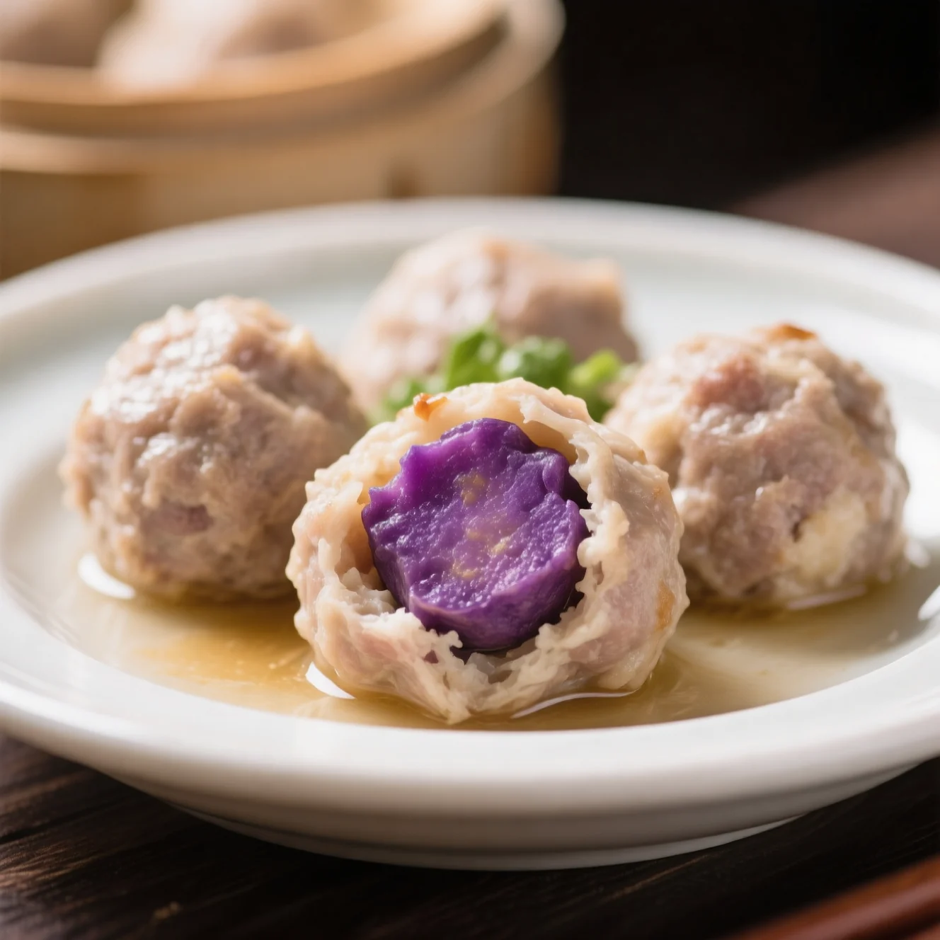 Boulettes de Viande aux Pommes de Terre Violettes Cuites à la Vapeur
