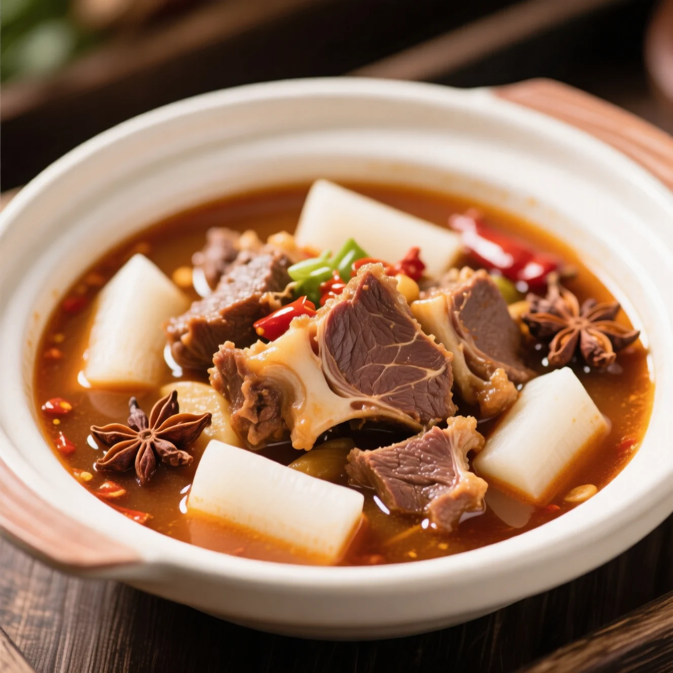 Ragoût épicé de tendon de bœuf et de radis