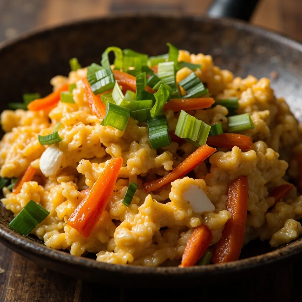 Œufs brouillés aux oignons verts et carottes