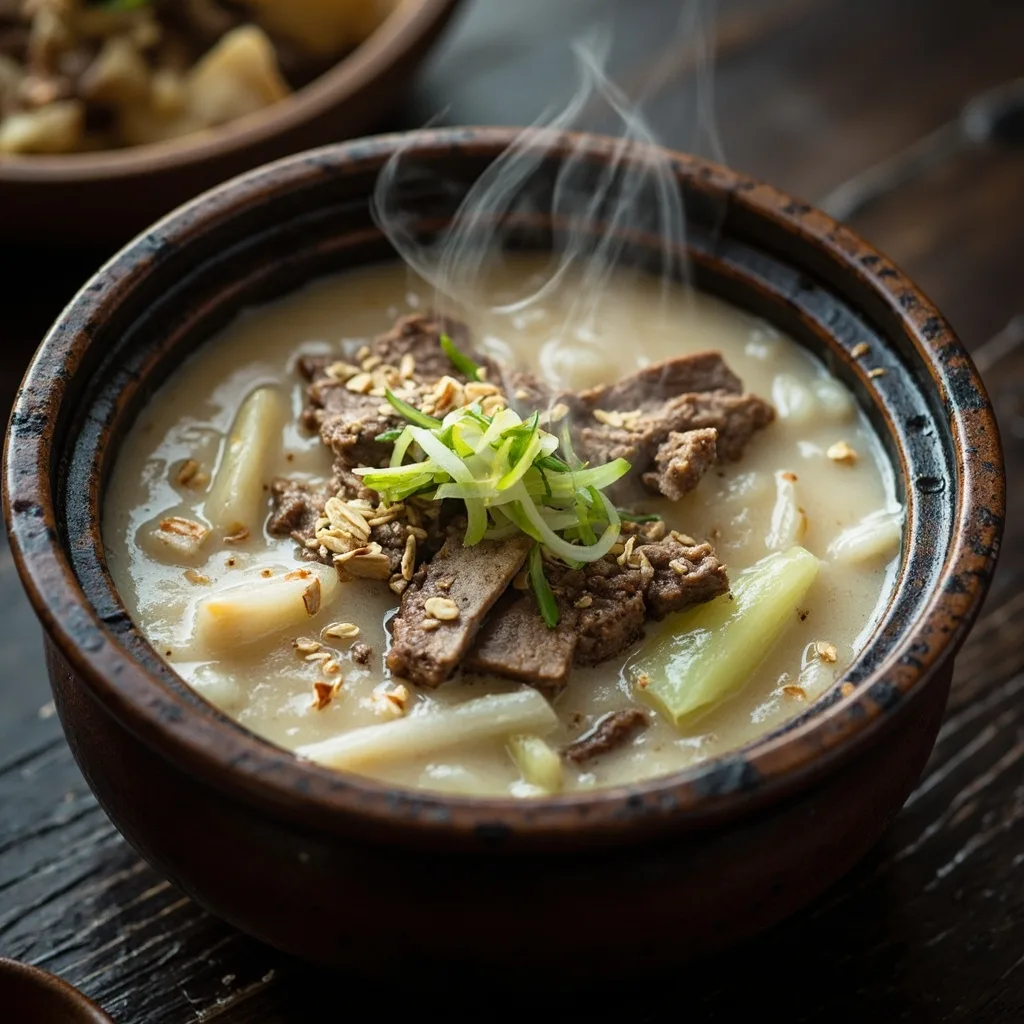 Congee de melon amer et poitrine d'agneau