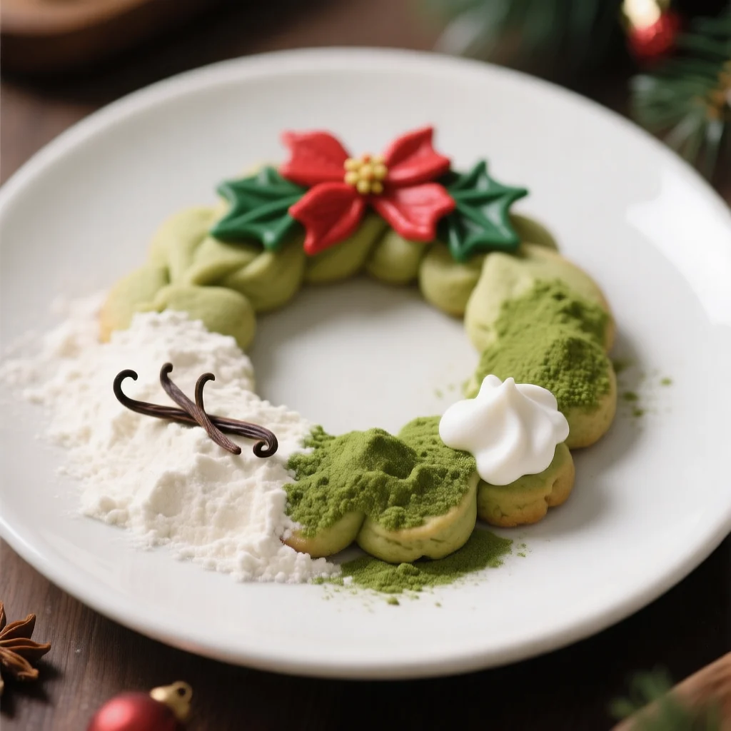 Biscuits Couronne de Noël au Matcha