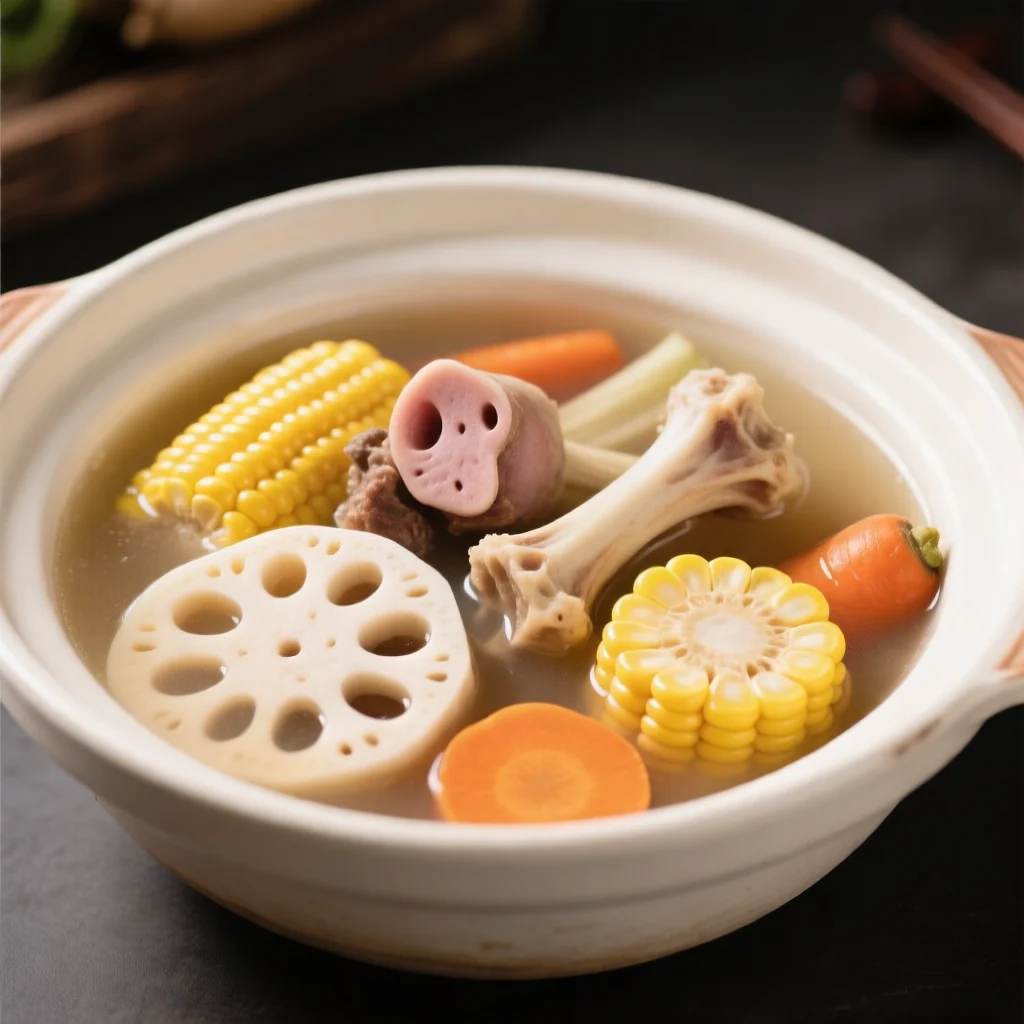Soupe de os de porc, racine de lotus et maïs