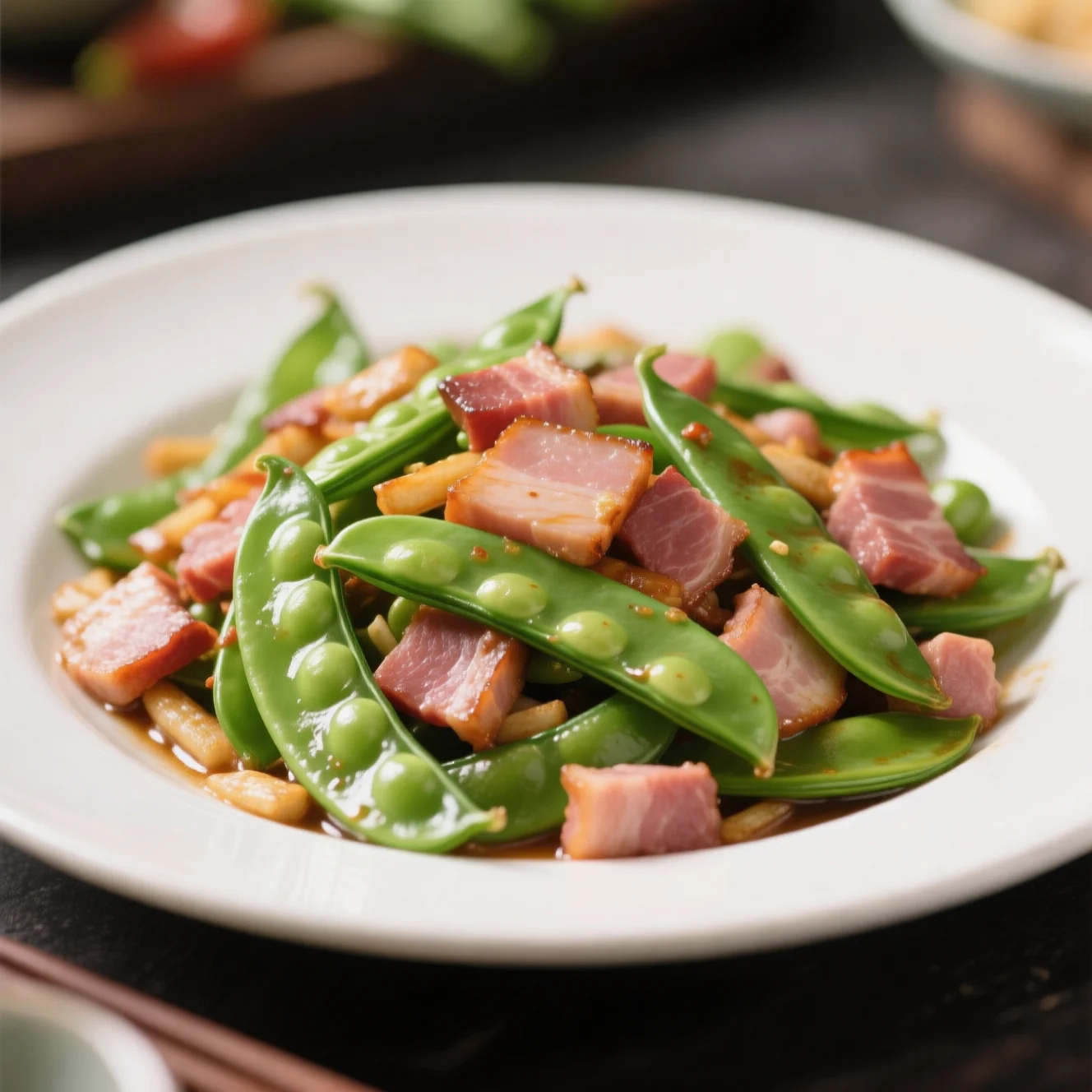 Pois gourmands sautés au jambon