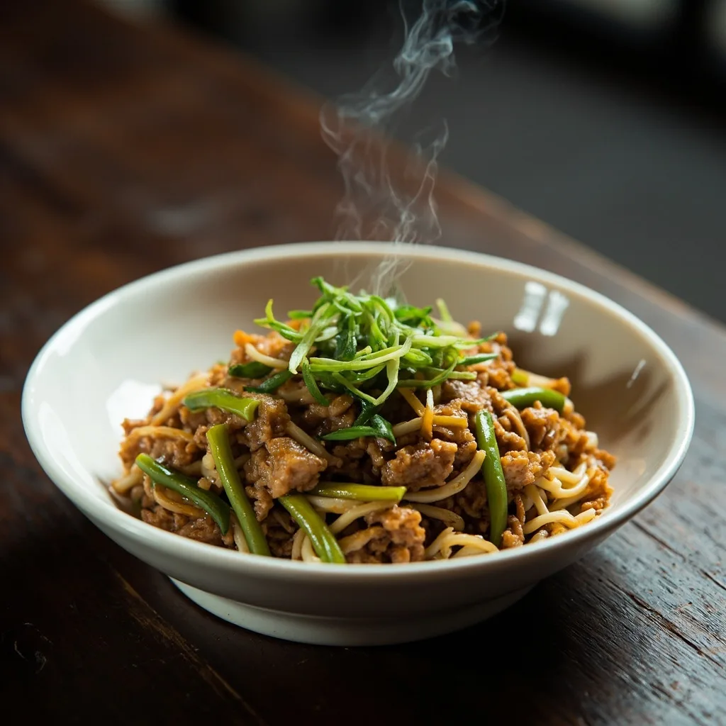 Ground Pork with Pickled Mustard Greens and Edamame