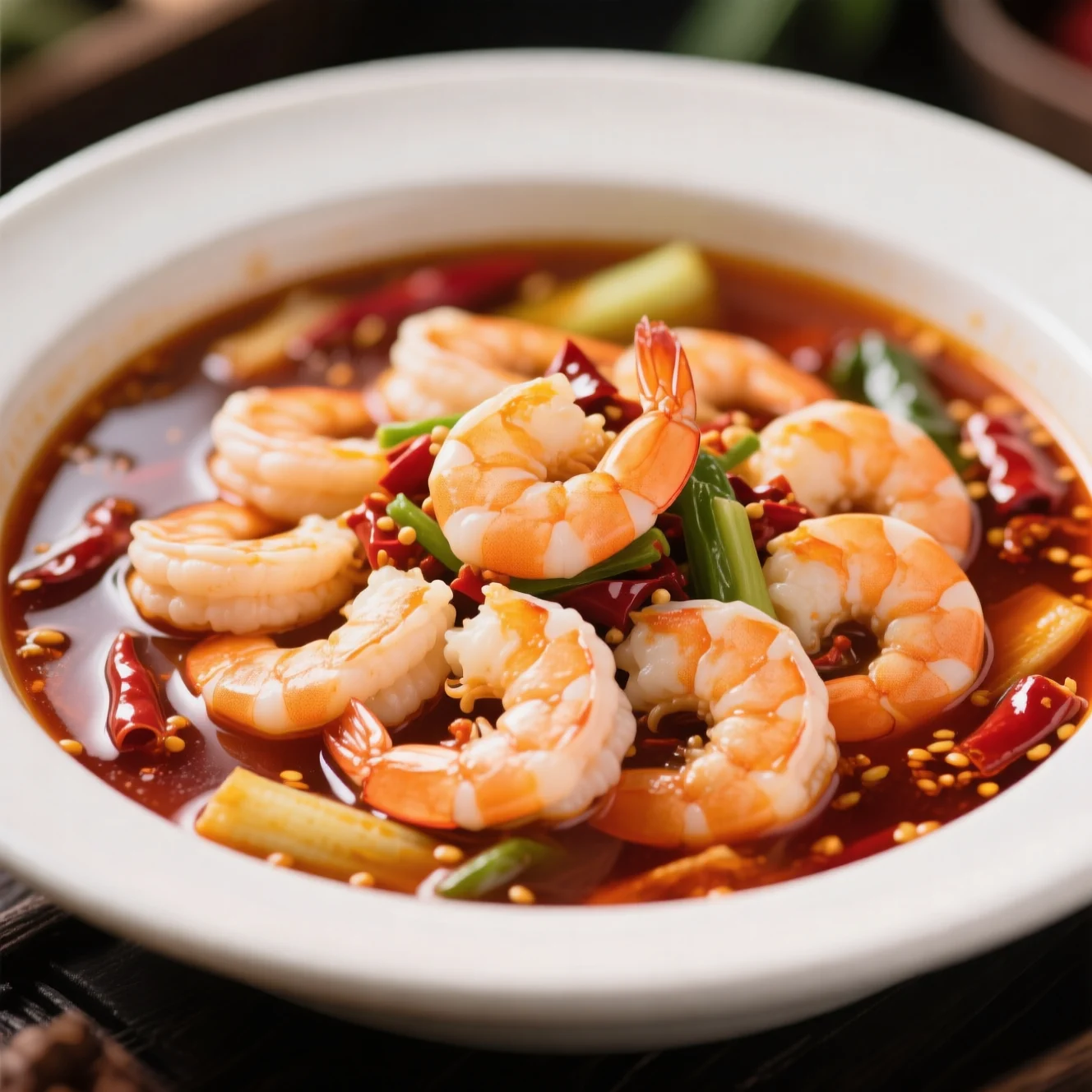 Tranches de crevettes pochées Sichuan épicées