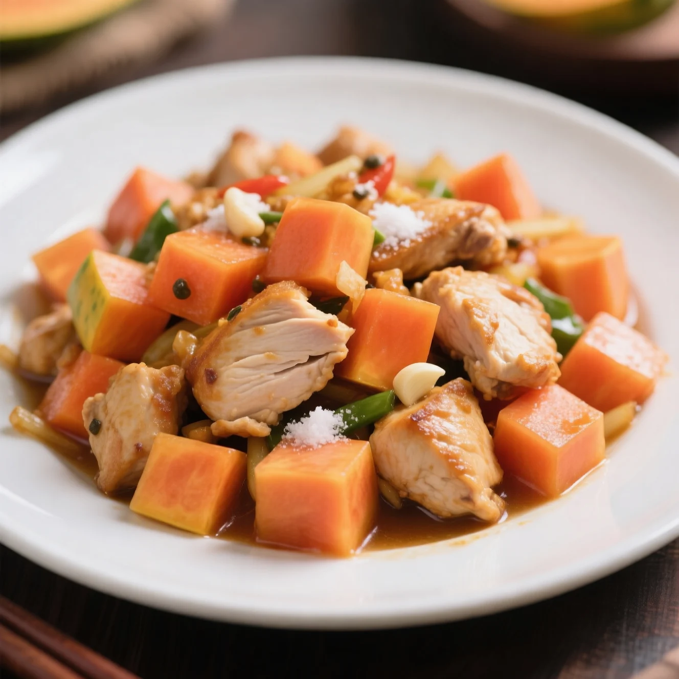 Dés de Poulet à la Papaye