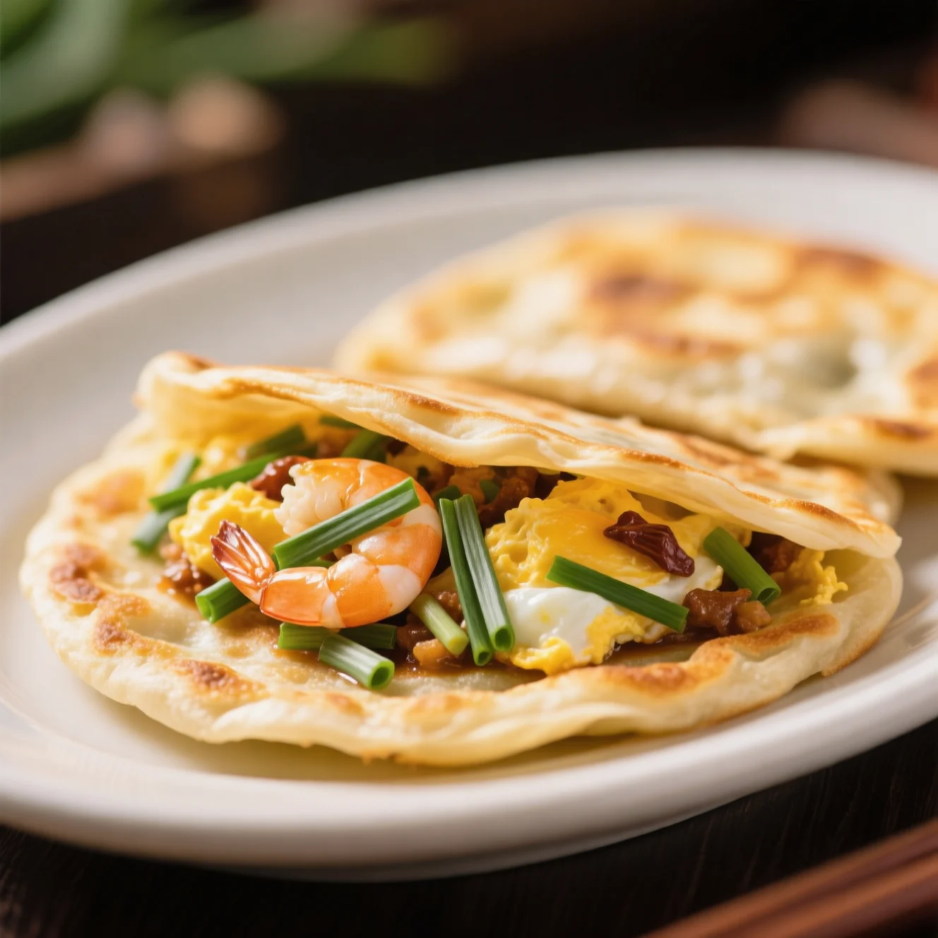 Galettes de ciboule chinoise et œufs poêlées