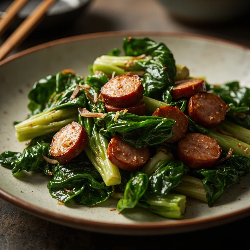Bok Choy sauté avec saucisse chinoise