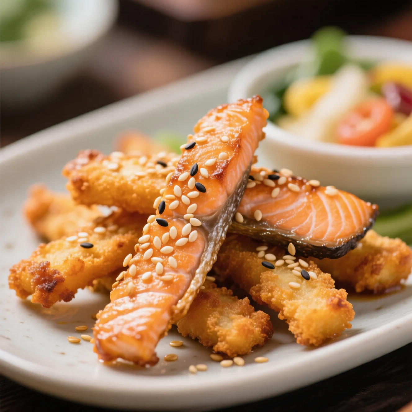 Bâtonnets de saumon croustillants au sésame