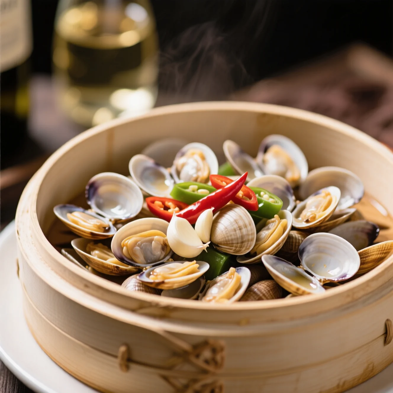 Palourres à la vapeur au vin