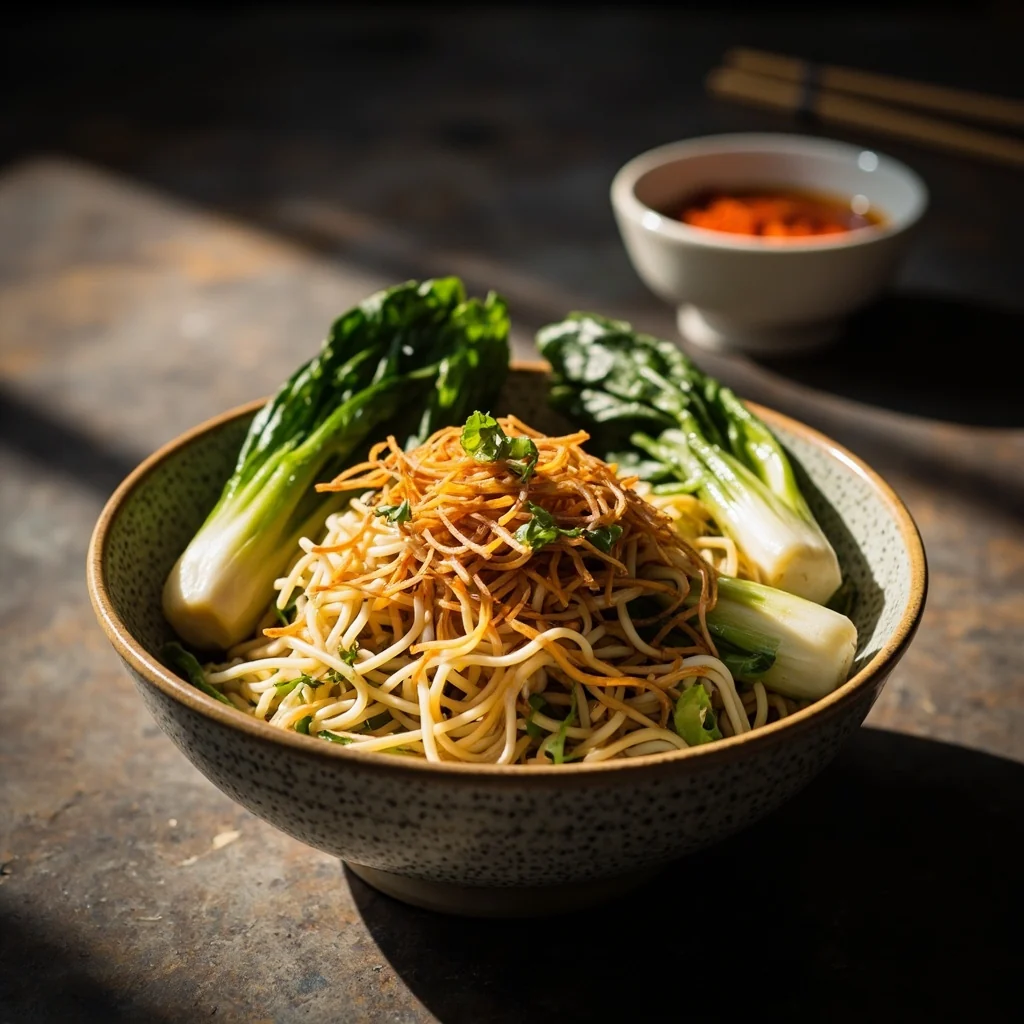 Vermicelles à l'ail avec Bok Choy bébé