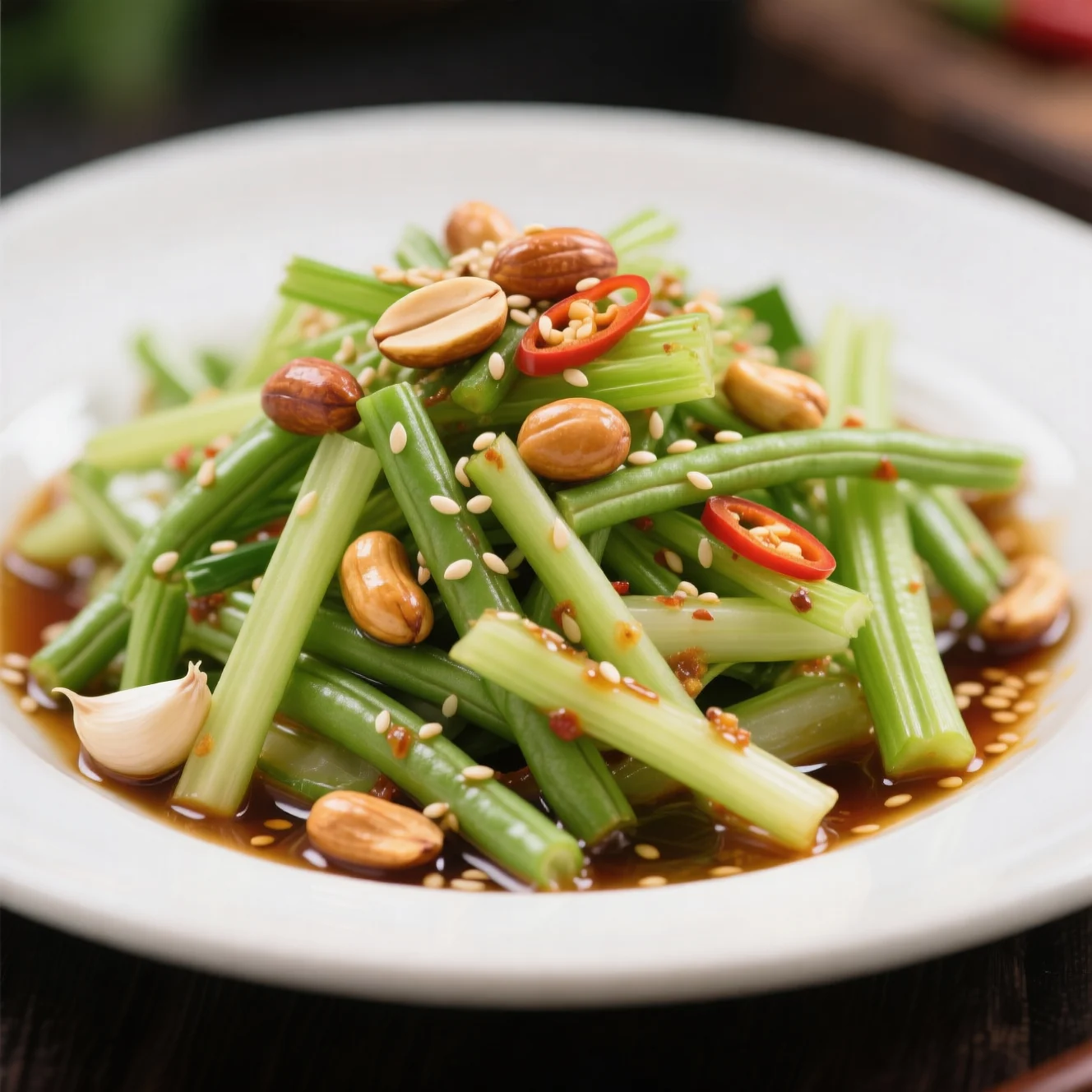 Salade froide de céleri et lanières de haricots verts
