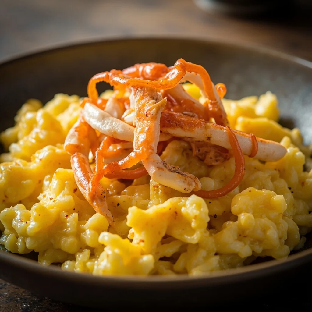 Viande de crabe avec œufs brouillés mous