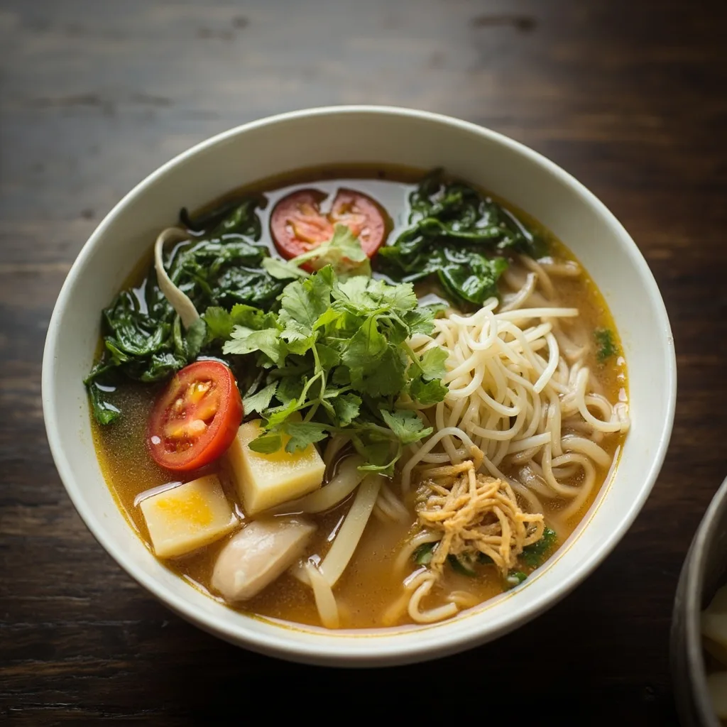Sopa de huevo, tomate y verduras