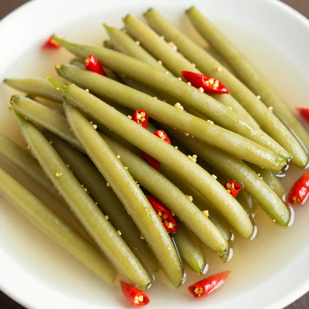 Haricots verts marinés aigres et épicés