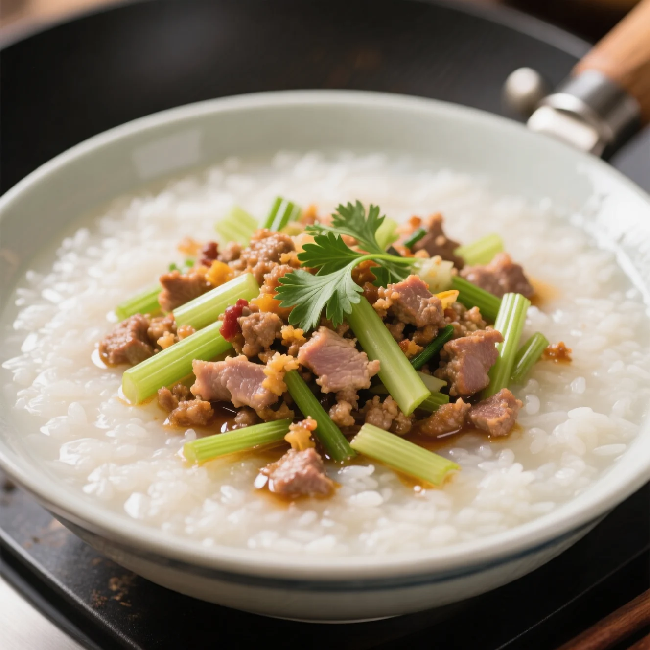 Congee au céleri et viande hachée